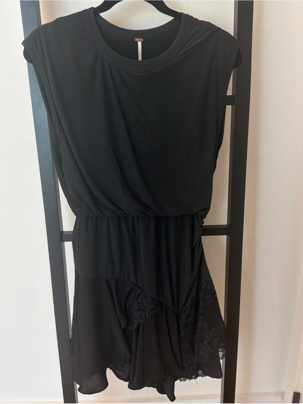 Free People Black Sleeveless Mini Dress with Lace Panels